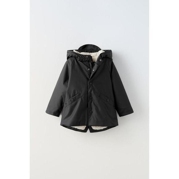 FAUX SHEARLING LINED RUBBERIZED RAINCOAT - Picture 1 of 4